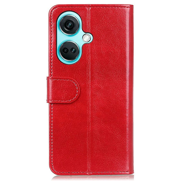 For OnePlus Nord CE3 5G Crazy Horse Texture Cover Wallet PU Leather Stand Cell Phone Case - Red