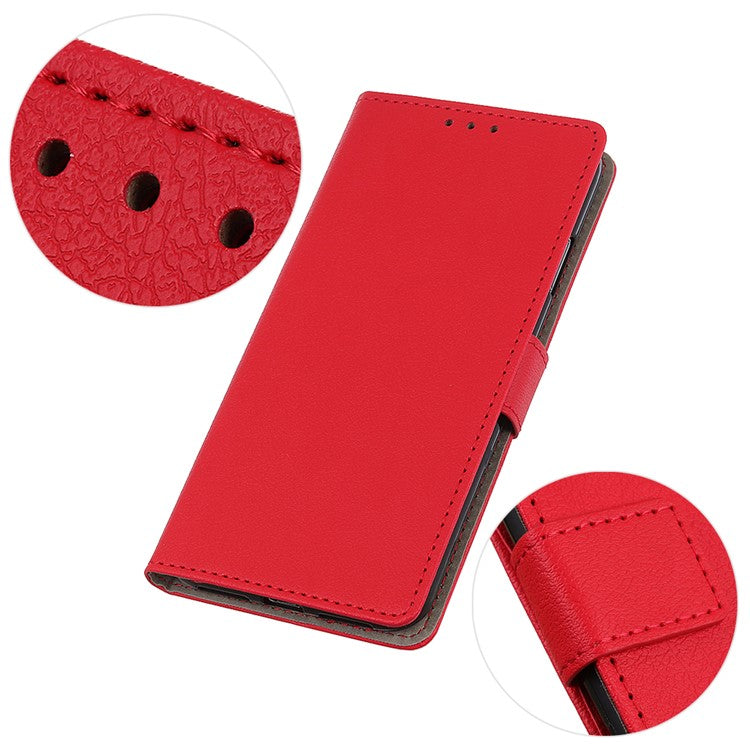 For OnePlus Nord CE3 5G Phone Cover PU Leather Shell Stand Wallet Textured Cell Phone Case - Red