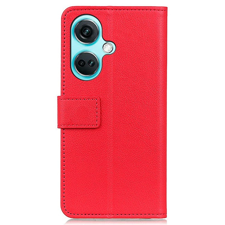 For OnePlus Nord CE3 5G Phone Cover PU Leather Shell Stand Wallet Textured Cell Phone Case - Red