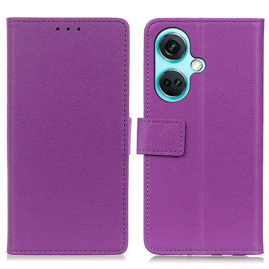 For OnePlus Nord CE3 5G Phone Cover PU Leather Shell Stand Wallet Textured Cell Phone Case - Purple