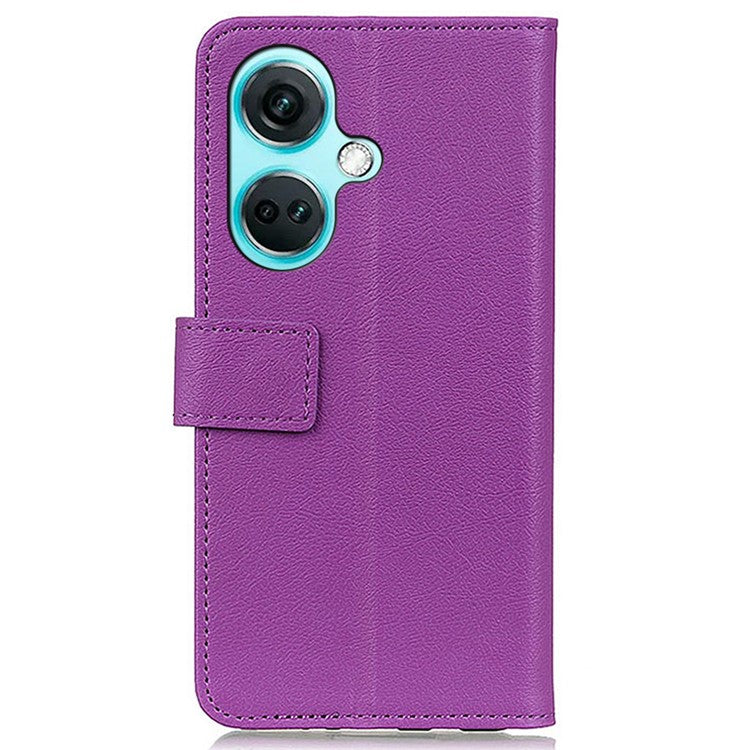 For OnePlus Nord CE3 5G Phone Cover PU Leather Shell Stand Wallet Textured Cell Phone Case - Purple