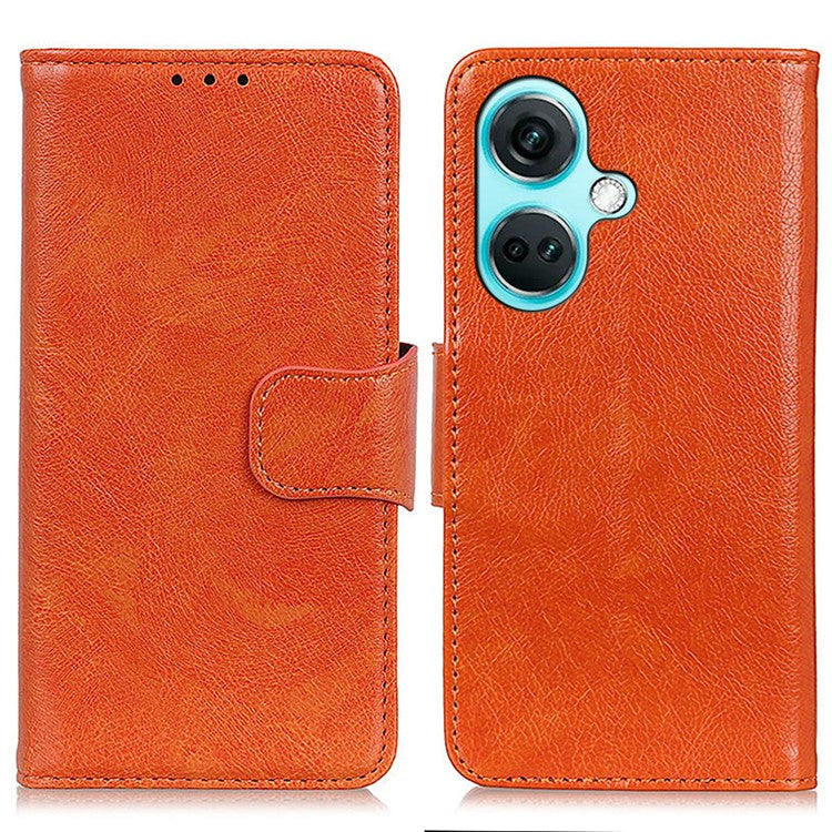 For OnePlus Nord CE3 5G Split Leather Wallet Case Nappa Texture Phone Cover with Stand Function - Orange