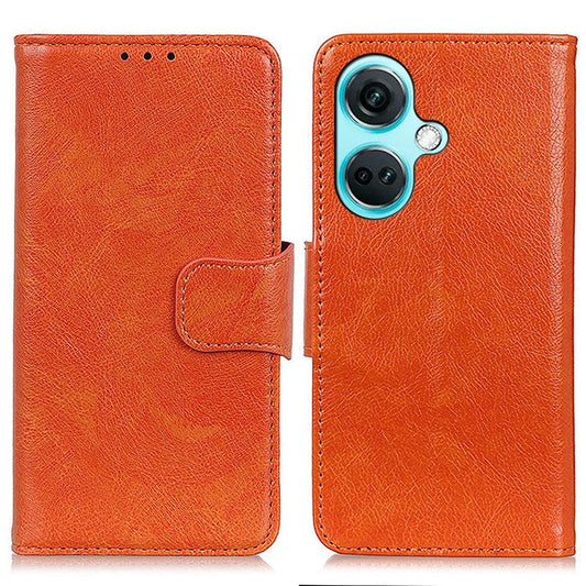 For OnePlus Nord CE3 5G Split Leather Wallet Case Nappa Texture Phone Cover with Stand Function - Orange