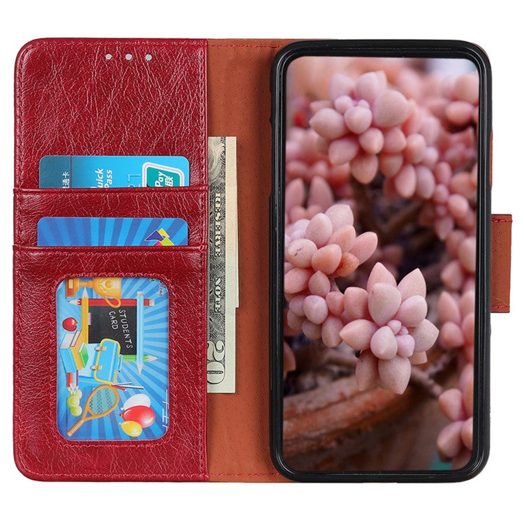 For OnePlus Nord CE3 5G Split Leather Wallet Case Nappa Texture Phone Cover with Stand Function - Red