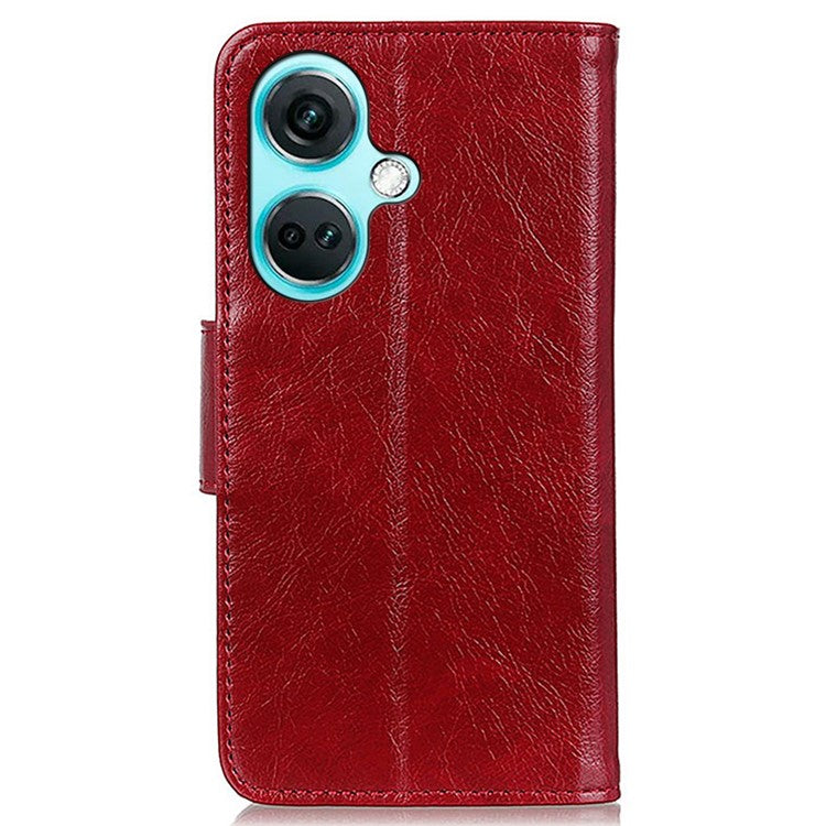 For OnePlus Nord CE3 5G Split Leather Wallet Case Nappa Texture Phone Cover with Stand Function - Red