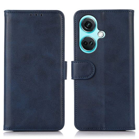 For OnePlus Nord CE3 5G Phone Wallet Case Phone Stand Cowhide Texture PU Leather Cover - Blue