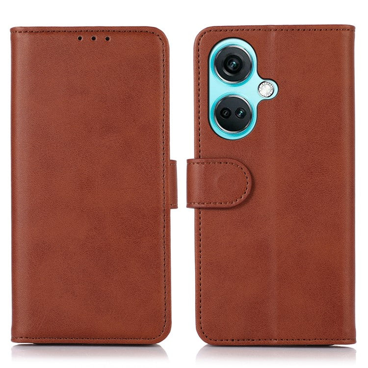 For OnePlus Nord CE3 5G Phone Wallet Case Phone Stand Cowhide Texture PU Leather Cover - Brown