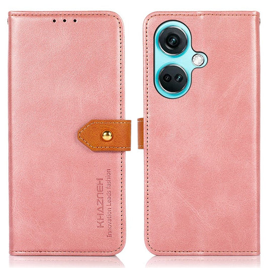 KHAZNEH For OnePlus Nord CE3 5G Cowhide Texture Wallet Shell PU Leather Case Stand Phone Cover - Rose Gold