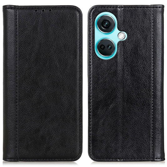 For OnePlus Nord CE3 5G Wallet Case Split Leather Stand Litchi Texture Shockproof Phone Cover - Black