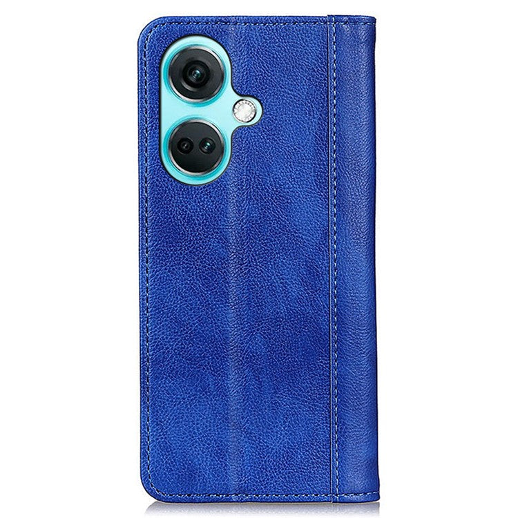 For OnePlus Nord CE3 5G Wallet Case Split Leather Stand Litchi Texture Shockproof Phone Cover - Blue