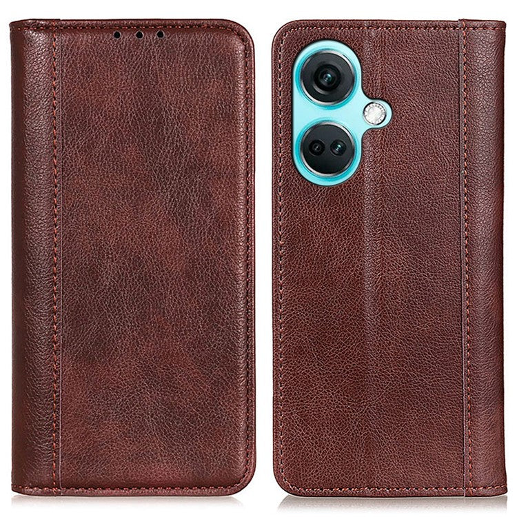 For OnePlus Nord CE3 5G Wallet Case Split Leather Stand Litchi Texture Shockproof Phone Cover - Brown