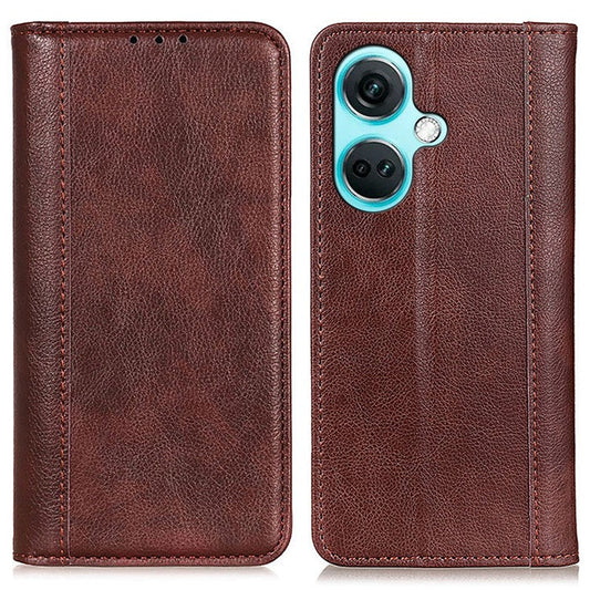 For OnePlus Nord CE3 5G Wallet Case Split Leather Stand Litchi Texture Shockproof Phone Cover - Brown