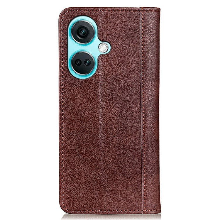 For OnePlus Nord CE3 5G Wallet Case Split Leather Stand Litchi Texture Shockproof Phone Cover - Brown
