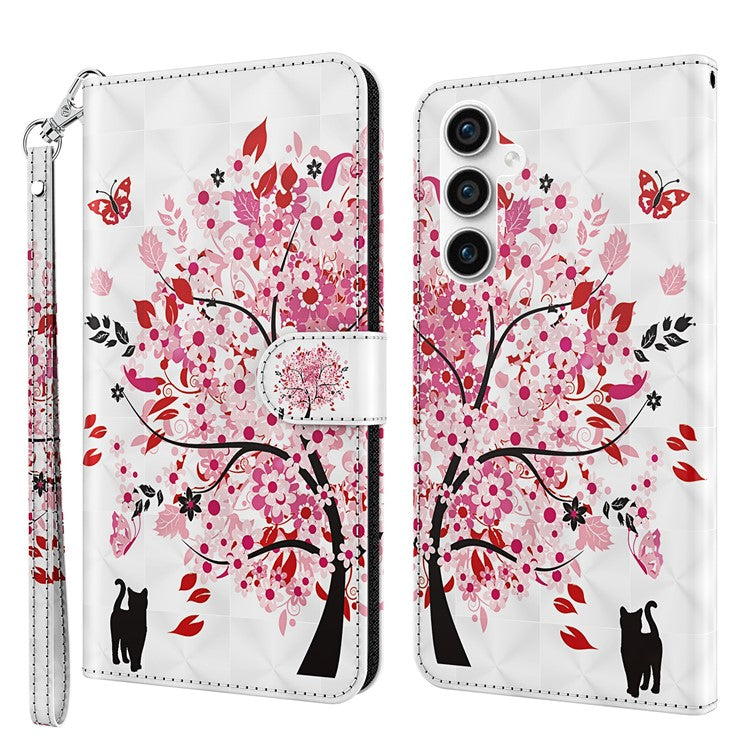 3D Pattern Printing Shell for Samsung Galaxy S23 FE PU Leather Wallet Phone Case Stand Cover with Strap - Wish Tree