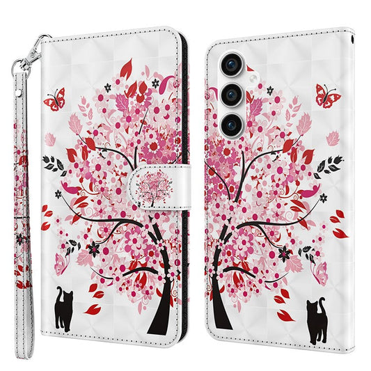 3D Pattern Printing Shell for Samsung Galaxy S23 FE PU Leather Wallet Phone Case Stand Cover with Strap - Wish Tree