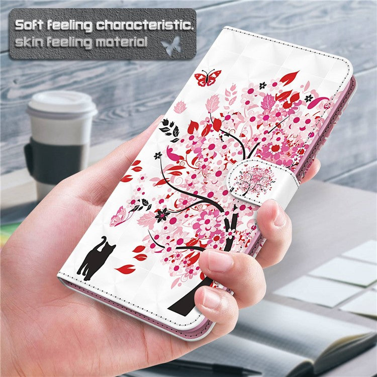 3D Pattern Printing Shell for Samsung Galaxy S23 FE PU Leather Wallet Phone Case Stand Cover with Strap - Wish Tree