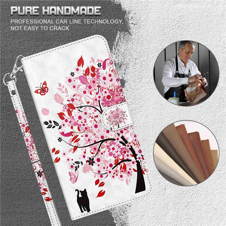 3D Pattern Printing Shell for Samsung Galaxy S23 FE PU Leather Wallet Phone Case Stand Cover with Strap - Wish Tree