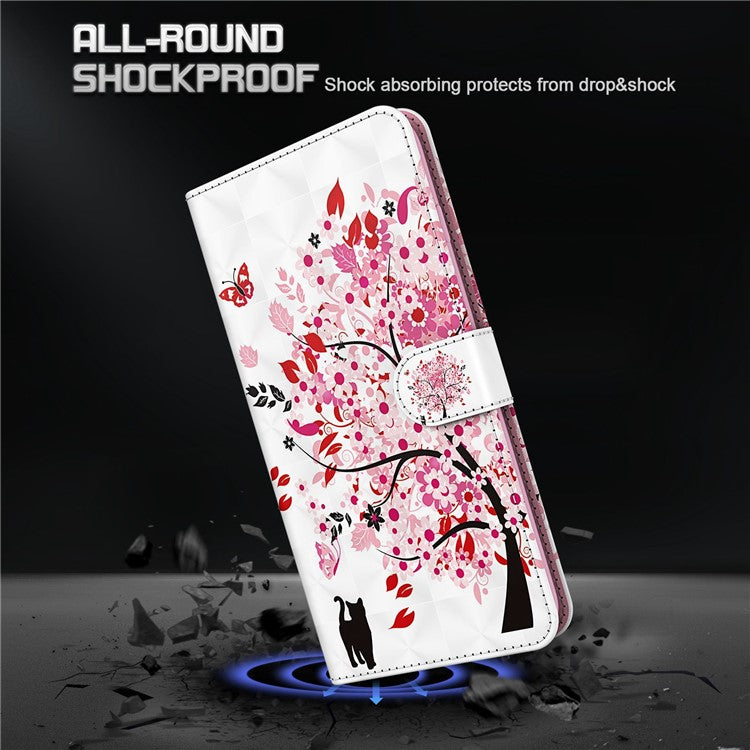 3D Pattern Printing Shell for Samsung Galaxy S23 FE PU Leather Wallet Phone Case Stand Cover with Strap - Wish Tree
