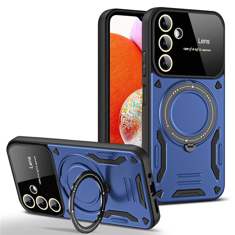 For Samsung Galaxy A14 4G / 5G Anti-drop Phone Case PC+TPU Ring Kickstand Cover Compatible with MagSafe - Blue