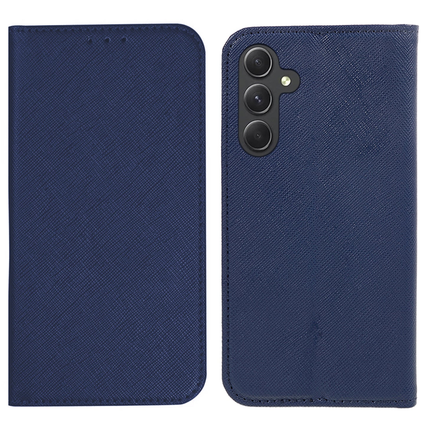 Cross Texture Shell for Samsung Galaxy F34 5G / M34 5G , Phone Case PU Leather Stand Flip Wallet Cover - Dark Blue