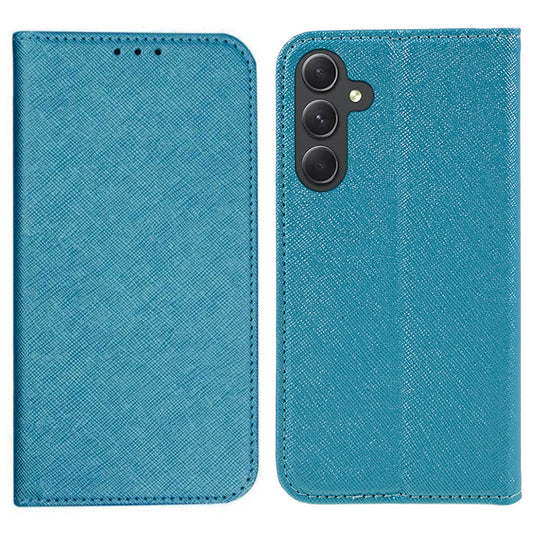 Cross Texture Shell for Samsung Galaxy F34 5G / M34 5G , Phone Case PU Leather Stand Flip Wallet Cover - Sky Blue