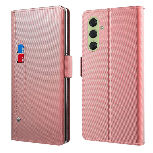 For Samsung Galaxy F34 5G / M34 5G PU Leather Phone Stand Cover Anti-Scratch Phone Case Shell with Card Slot and Built-in Mirror - Rose Gold