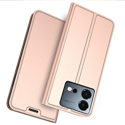 For vivo iQOO Neo8 5G Flip Phone Cover Full Protection Phone Case Card Storage Slot PU Leather Stand Shell - Rose Gold