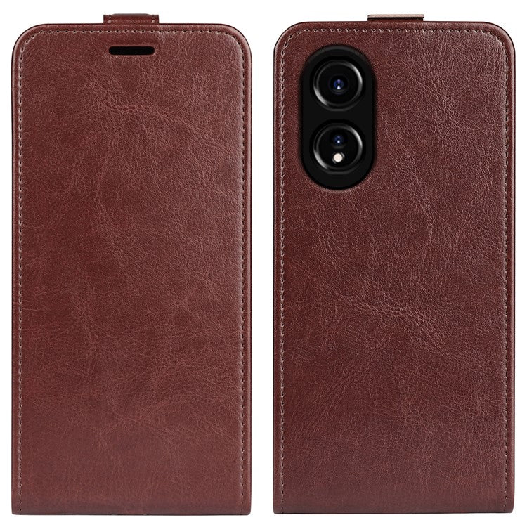 PU Leather Phone Case for Oppo A78 4G , Crazy Horse Texture Card Holder Vertical Flip Cover - Brown