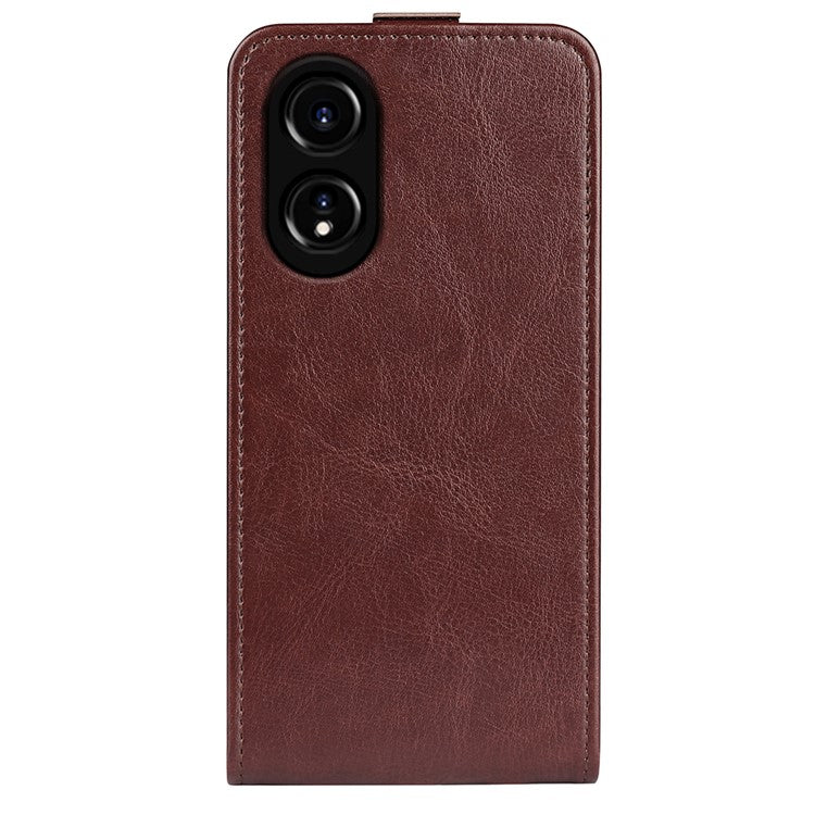 PU Leather Phone Case for Oppo A78 4G , Crazy Horse Texture Card Holder Vertical Flip Cover - Brown