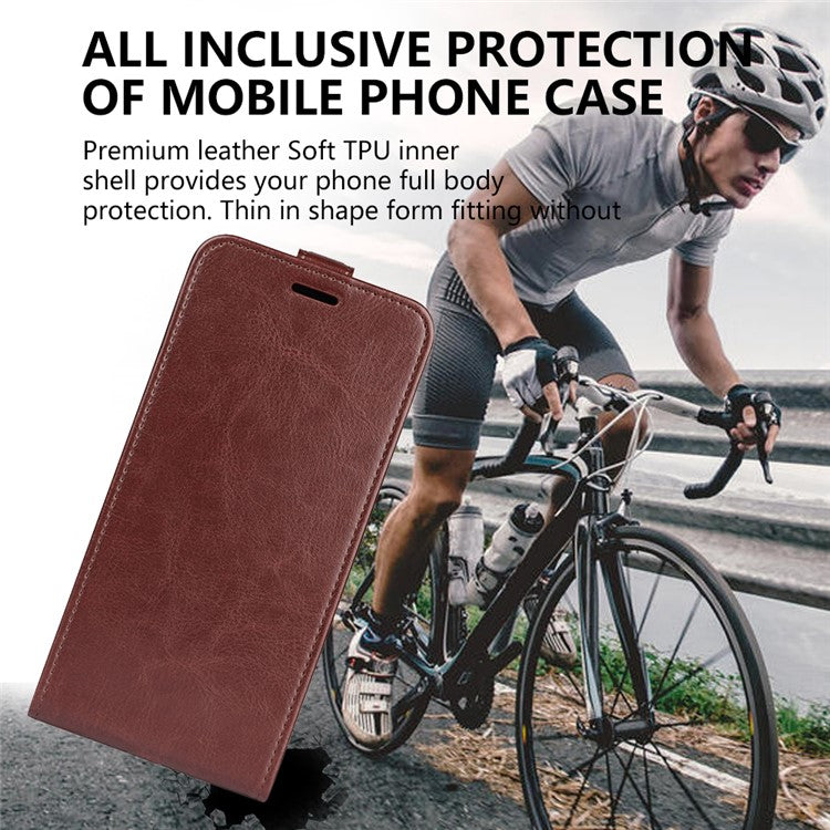 PU Leather Phone Case for Oppo A78 4G , Crazy Horse Texture Card Holder Vertical Flip Cover - Black
