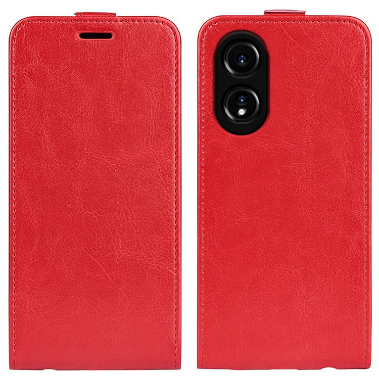 PU Leather Phone Case for Oppo A78 4G , Crazy Horse Texture Card Holder Vertical Flip Cover - Red