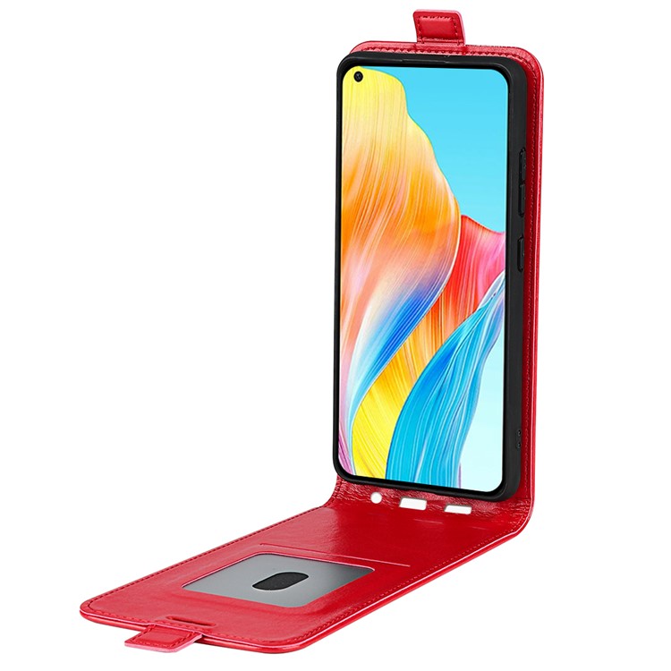PU Leather Phone Case for Oppo A78 4G , Crazy Horse Texture Card Holder Vertical Flip Cover - Red