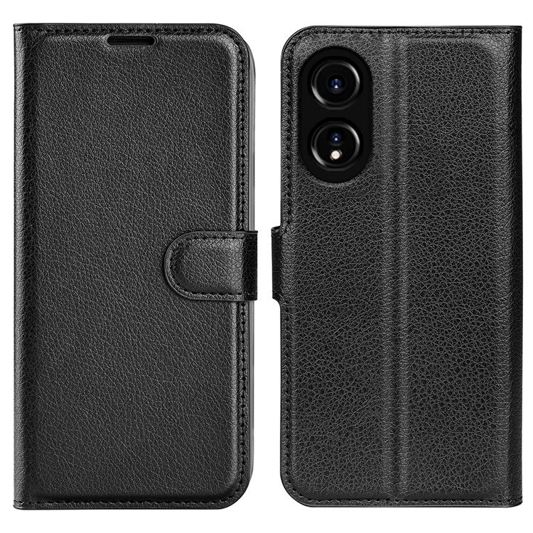 Litchi Texture PU Leather Wallet Case for Oppo A78 4G , Stand Anti-drop Phone Cover - Black