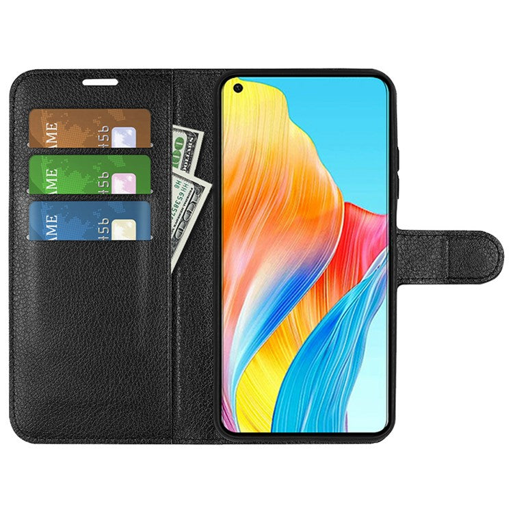 Litchi Texture PU Leather Wallet Case for Oppo A78 4G , Stand Anti-drop Phone Cover - Black