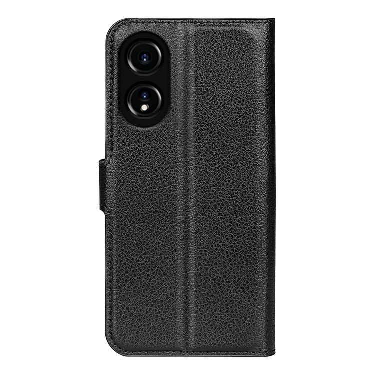 Litchi Texture PU Leather Wallet Case for Oppo A78 4G , Stand Anti-drop Phone Cover - Black