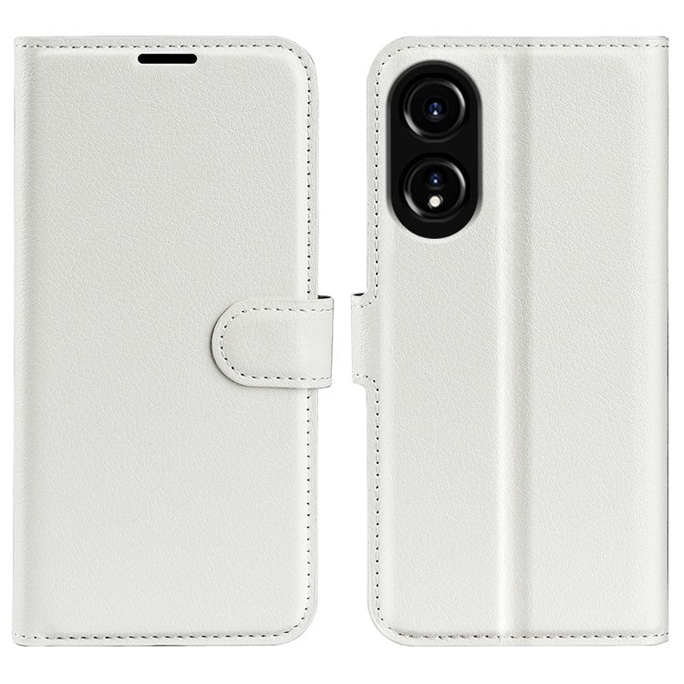 Litchi Texture PU Leather Wallet Case for Oppo A78 4G , Stand Anti-drop Phone Cover - White