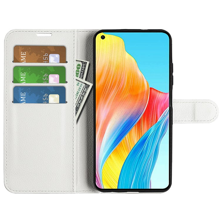 Litchi Texture PU Leather Wallet Case for Oppo A78 4G , Stand Anti-drop Phone Cover - White