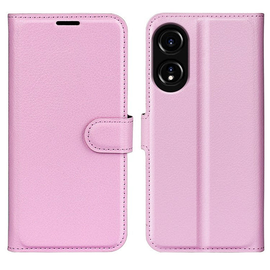 Litchi Texture PU Leather Wallet Case for Oppo A78 4G , Stand Anti-drop Phone Cover - Pink