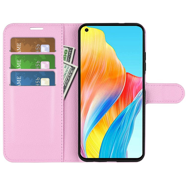 Litchi Texture PU Leather Wallet Case for Oppo A78 4G , Stand Anti-drop Phone Cover - Pink
