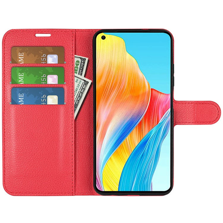 Litchi Texture PU Leather Wallet Case for Oppo A78 4G , Stand Anti-drop Phone Cover - Red