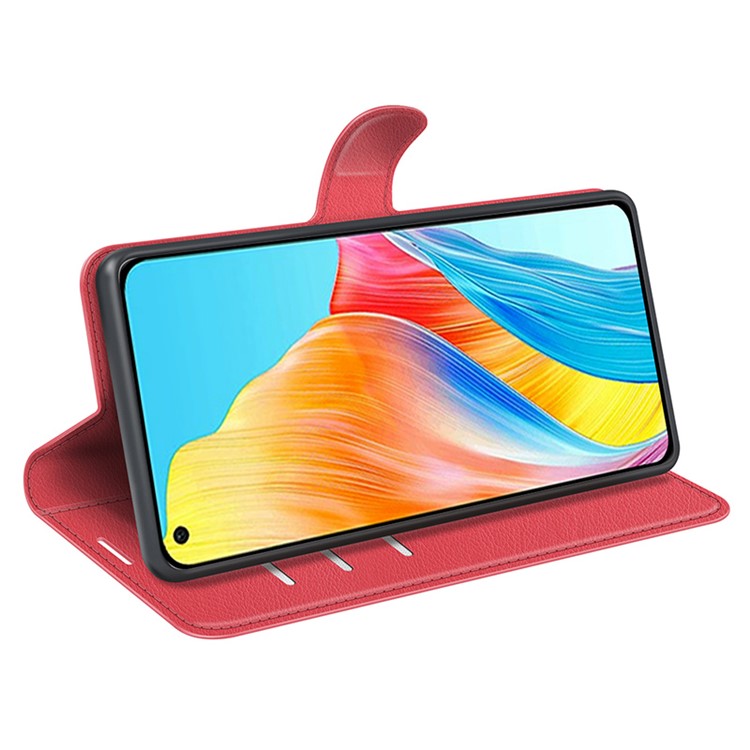Litchi Texture PU Leather Wallet Case for Oppo A78 4G , Stand Anti-drop Phone Cover - Red