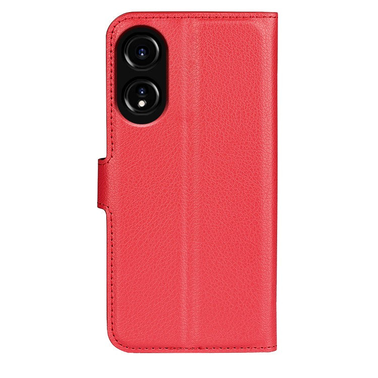 Litchi Texture PU Leather Wallet Case for Oppo A78 4G , Stand Anti-drop Phone Cover - Red