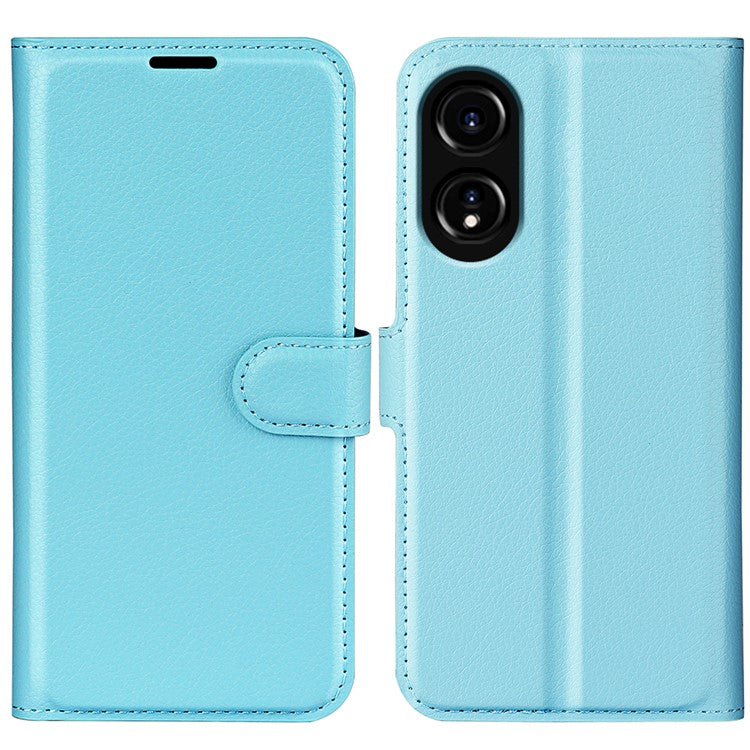 Litchi Texture PU Leather Wallet Case for Oppo A78 4G , Stand Anti-drop Phone Cover - Blue