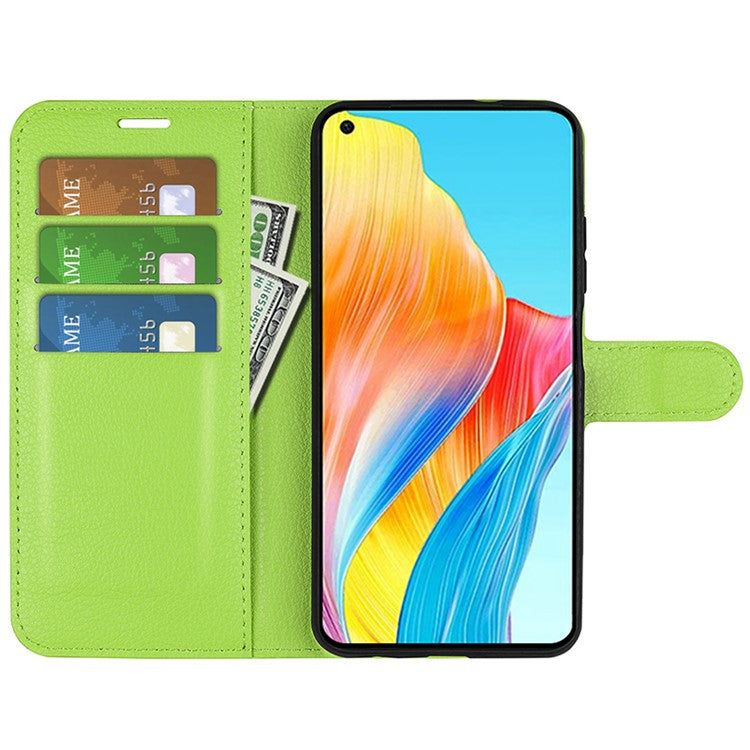 Litchi Texture PU Leather Wallet Case for Oppo A78 4G , Stand Anti-drop Phone Cover - Green