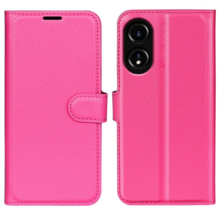 Litchi Texture PU Leather Wallet Case for Oppo A78 4G , Stand Anti-drop Phone Cover - Rose