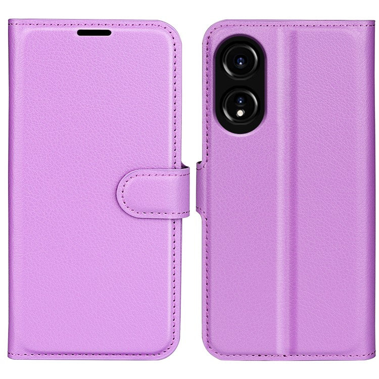 Litchi Texture PU Leather Wallet Case for Oppo A78 4G , Stand Anti-drop Phone Cover - Purple