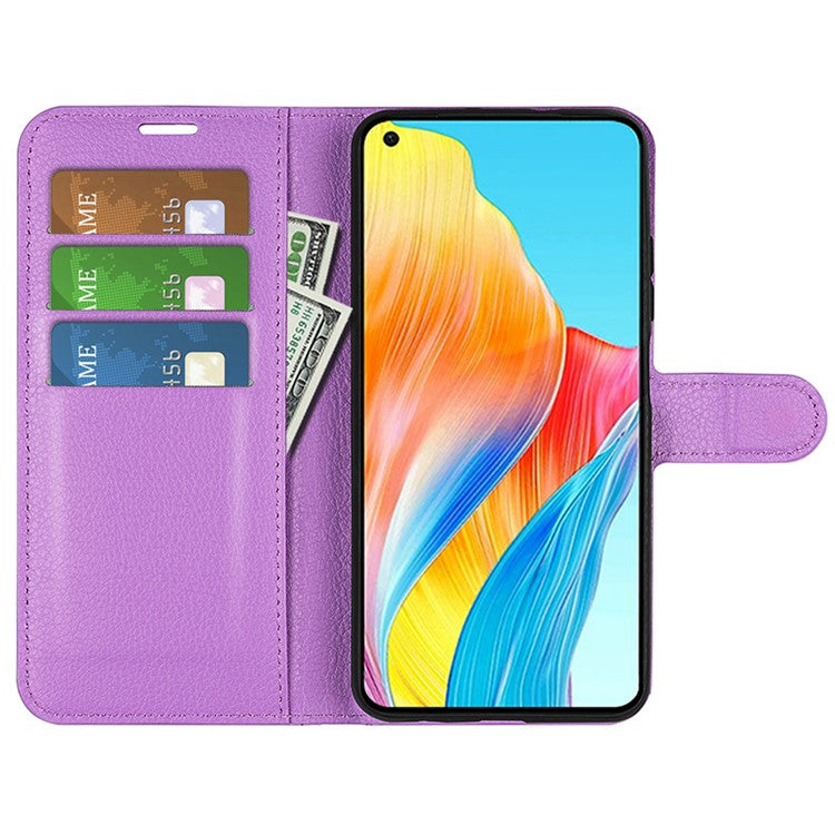 Litchi Texture PU Leather Wallet Case for Oppo A78 4G , Stand Anti-drop Phone Cover - Purple