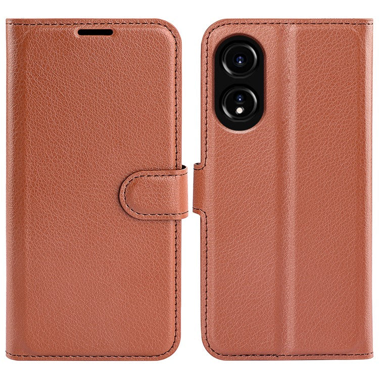 Litchi Texture PU Leather Wallet Case for Oppo A78 4G , Stand Anti-drop Phone Cover - Brown