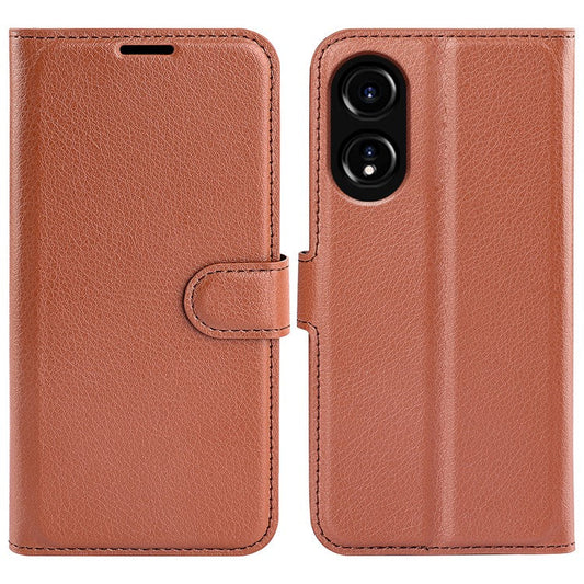 Litchi Texture PU Leather Wallet Case for Oppo A78 4G , Stand Anti-drop Phone Cover - Brown