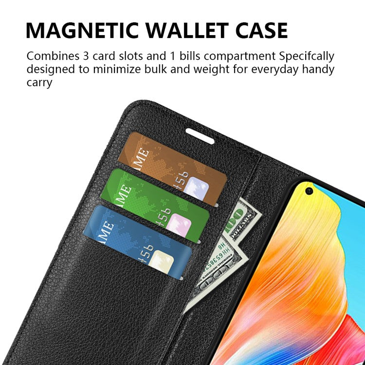 Litchi Texture PU Leather Wallet Case for Oppo A78 4G , Stand Anti-drop Phone Cover - Brown